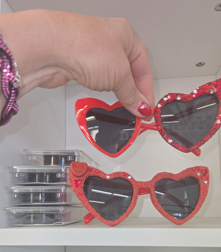 Heart shaped, 2 pair sunnies Red Crystals