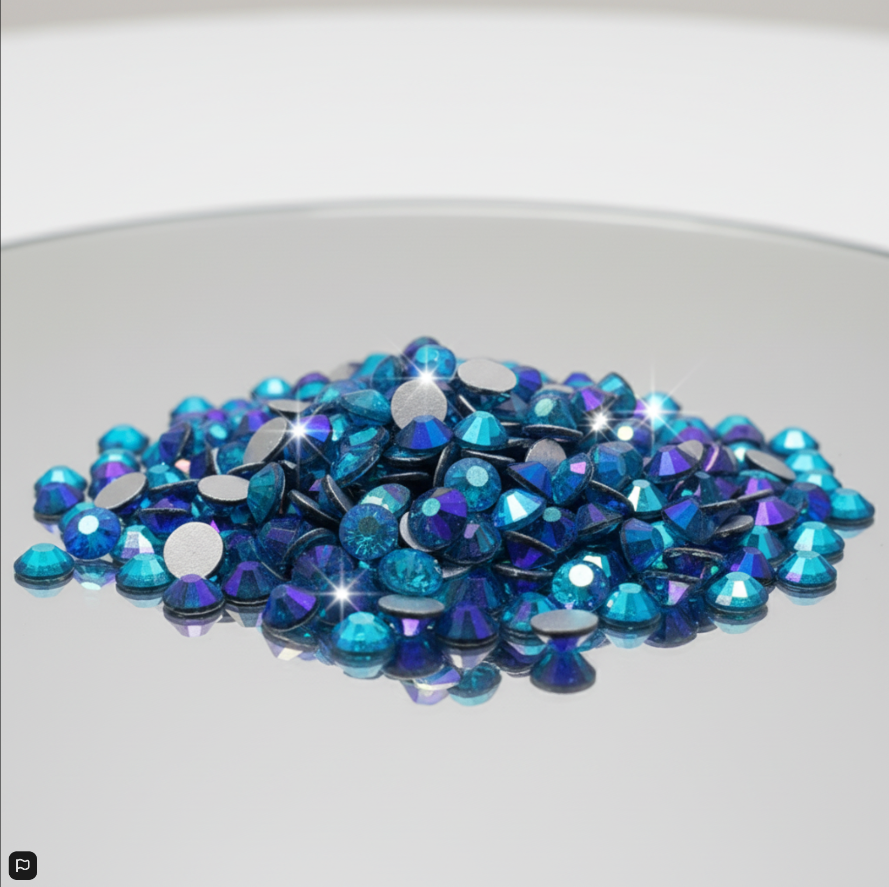 Blue rhinestones on a white background