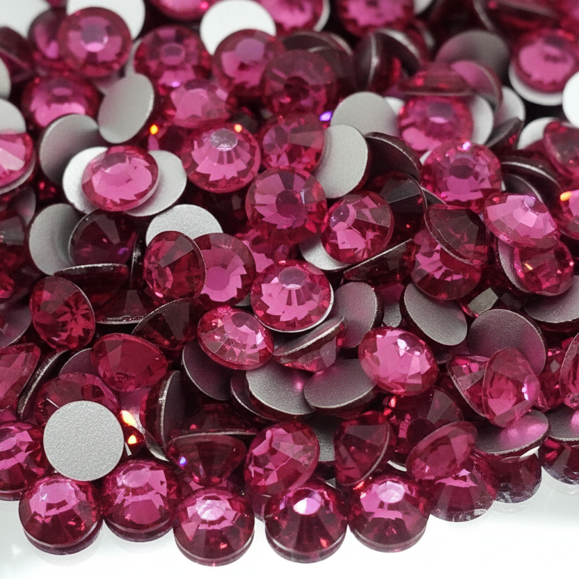 Close-up of pink rhinestones on a white background