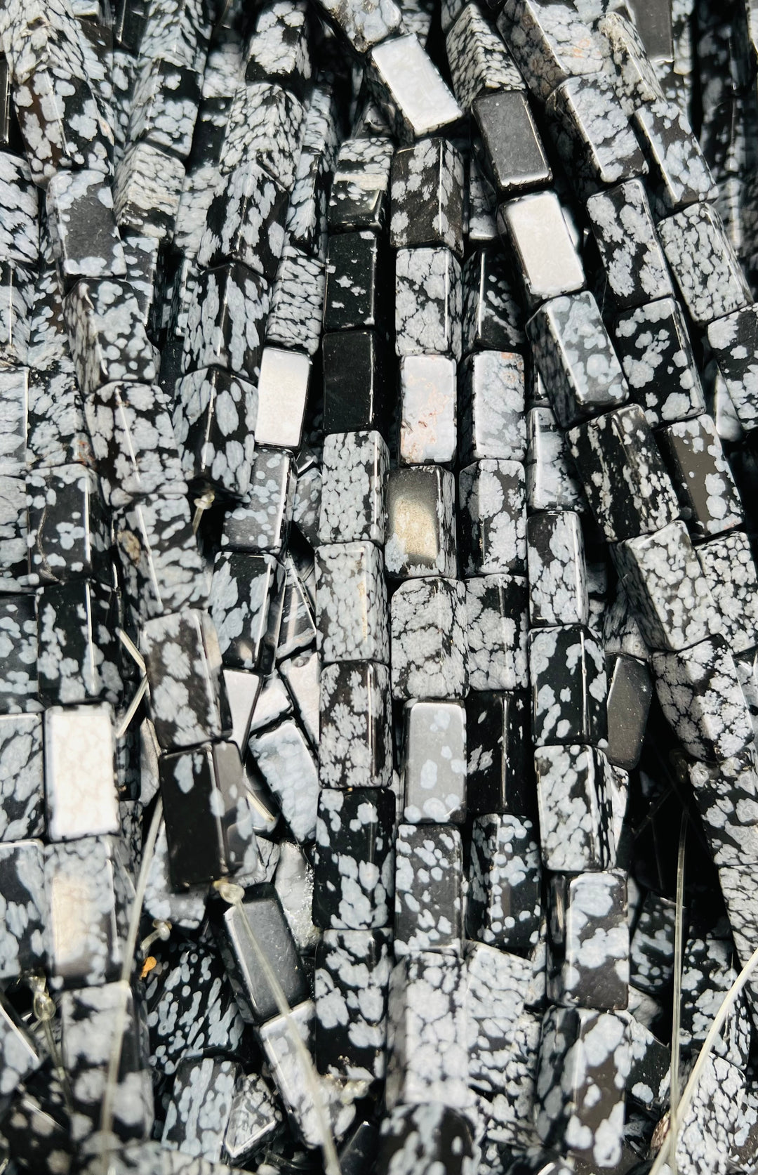 Semi Precious: Snowflake Obsidian 8x16 Rectangle Strand