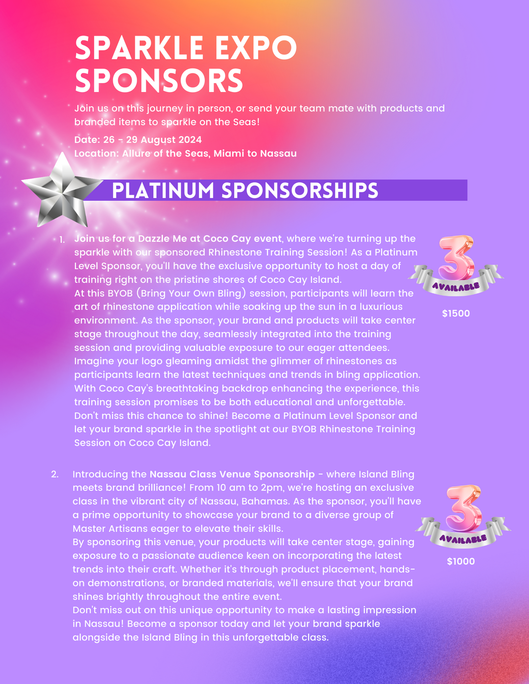 *Sparkle Expo! Sponsorship Options