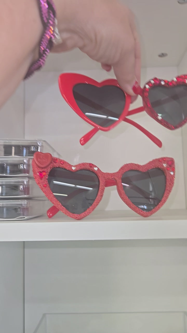 Heart shaped, 2 pair sunnies Red Crystals