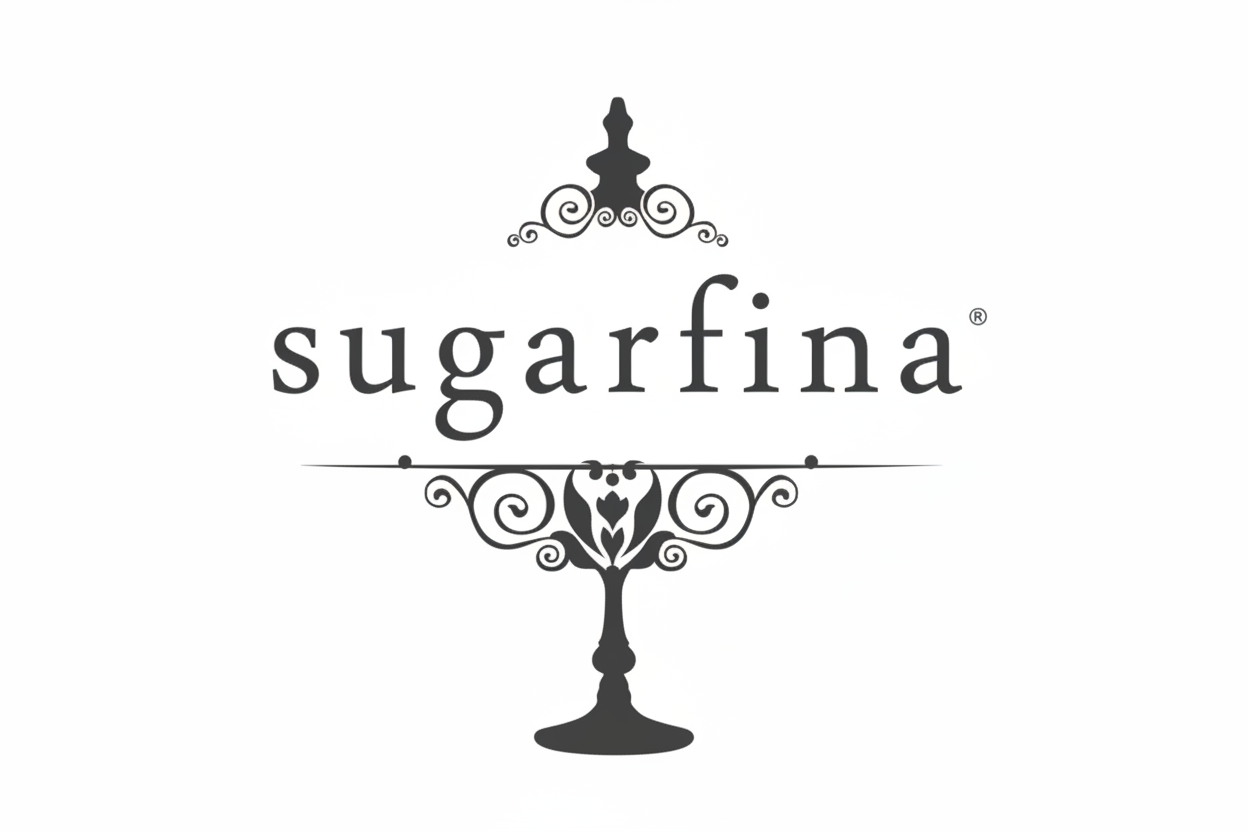 Gray sugarfina logo on a white background