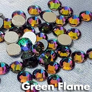 Green Flame Rhinestones | Color-Shift Glass Flatback | CrystalNinja